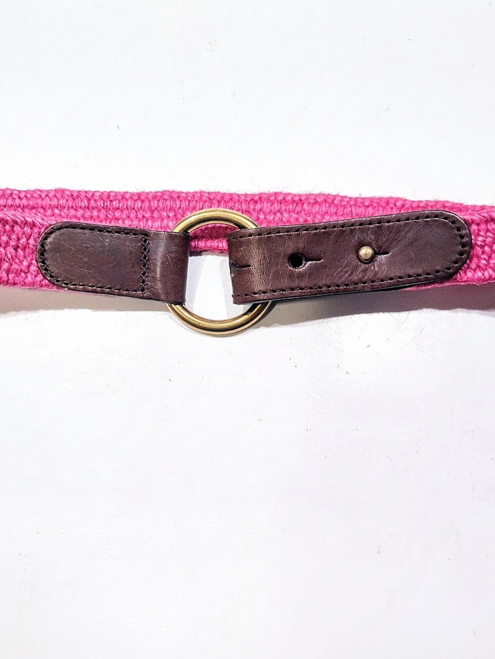 LP by Linea Pelle Pink Woven Jute Belt Women’s Belt M Brown Leather Ring Buckle